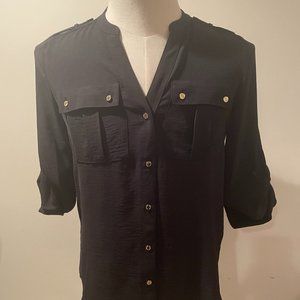 Black Calvin Klein Roll Tab Button Down Shirt